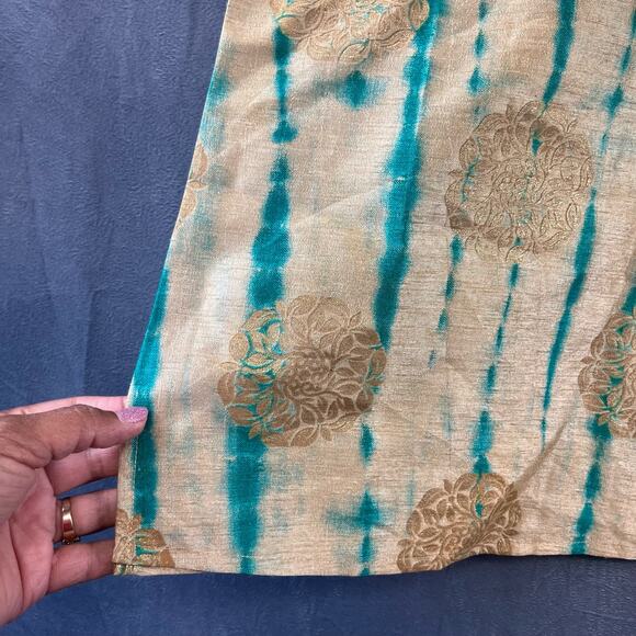 Julie Miles Blouse Women's Medium Gold Green Embossed Floral Sleeveless Princess - Picture 5 of 7